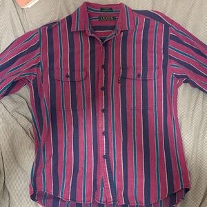 VINTAGE Levi's Men's Striped Casual Button Down Shirt - Red and Blue